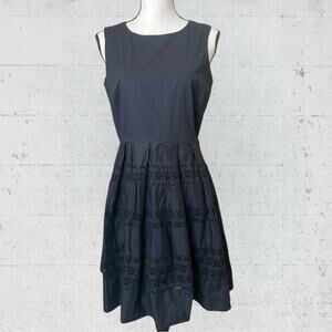 Ann Taylor Black Fit and Flare Eyelet Lace Dress Size 6 Feminine Minimalist